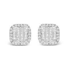 10K White Gold 7/8 Cttw Diamond Princess Composite and Halo Stud Earrings (I-J Color, I1-I2 Clarity)