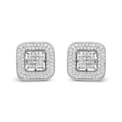 10K White Gold 1.0 Cttw Round and Princess Cut Diamond Composite Open Halo Stud Earrings (H-I Color, SI1-SI2 Clarity)