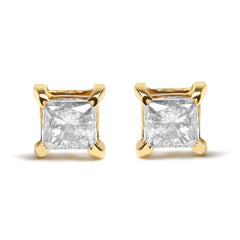 10K Yellow Plated .925 Sterling Silver 5/8 Cttw Princess Cut Diamond Push-Back 4-Prong Classic Stud  (J-K Color, I2-I3 Clarity)