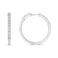 14K White Gold 1.0 Cttw Princess Diamond Inside Out Hoop Earrings (H-I Color, I1-I2 Clarity) - 23 MM