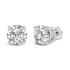 14K White Gold 4.0 Cttw Round Lab Grown Diamond Solitaire Stud Earrings with Screw Backs