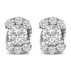 Sterling Silver 1/3 Cttw Lab Grown Diamond Halo Swirl Stud Earrings