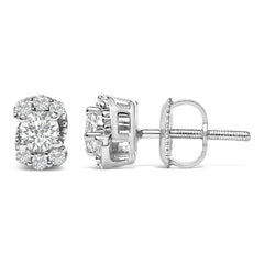 Sterling Silver 1/3 Cttw Lab Grown Diamond Halo Swirl Stud Earrings