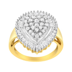 10K Yellow Gold 1.0 Cttw Round and Baguette Cut Diamond Oval Shaped Cluster Ring (I-J Color, I1-I2 Clarity) - Size 7
