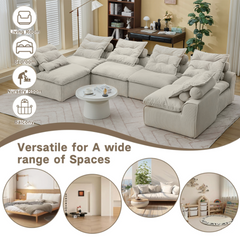 Modular Sofa 6-Piece Set in Beige Corduroy by GigaTech