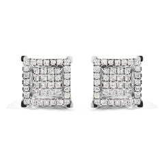 10K White Gold 1 1/4 Cttw Princess Diamond Composite Double Square and Halo Stud Earrings (I-J Color, I1-I2 Clarity)