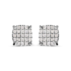 10K White Gold 3/4 Cttw Princess Diamond Composite Cushion Shape Stud Earrings (I-J Color, I1-I2 Clarity)