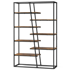 71-Inch 7-Tier Industrial Etagere Bookcase with Heavy-duty Metal Frame-Rustic Brown
