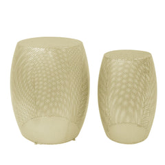 Modern Round Metal Hollow Side Table Set With Openwork Design - Gold