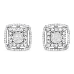 .925 Sterling Silver 1.0 Cttw Round Diamond Double Halo and Disc Stud Earring (I-J Color, I2-I3 Clarity)