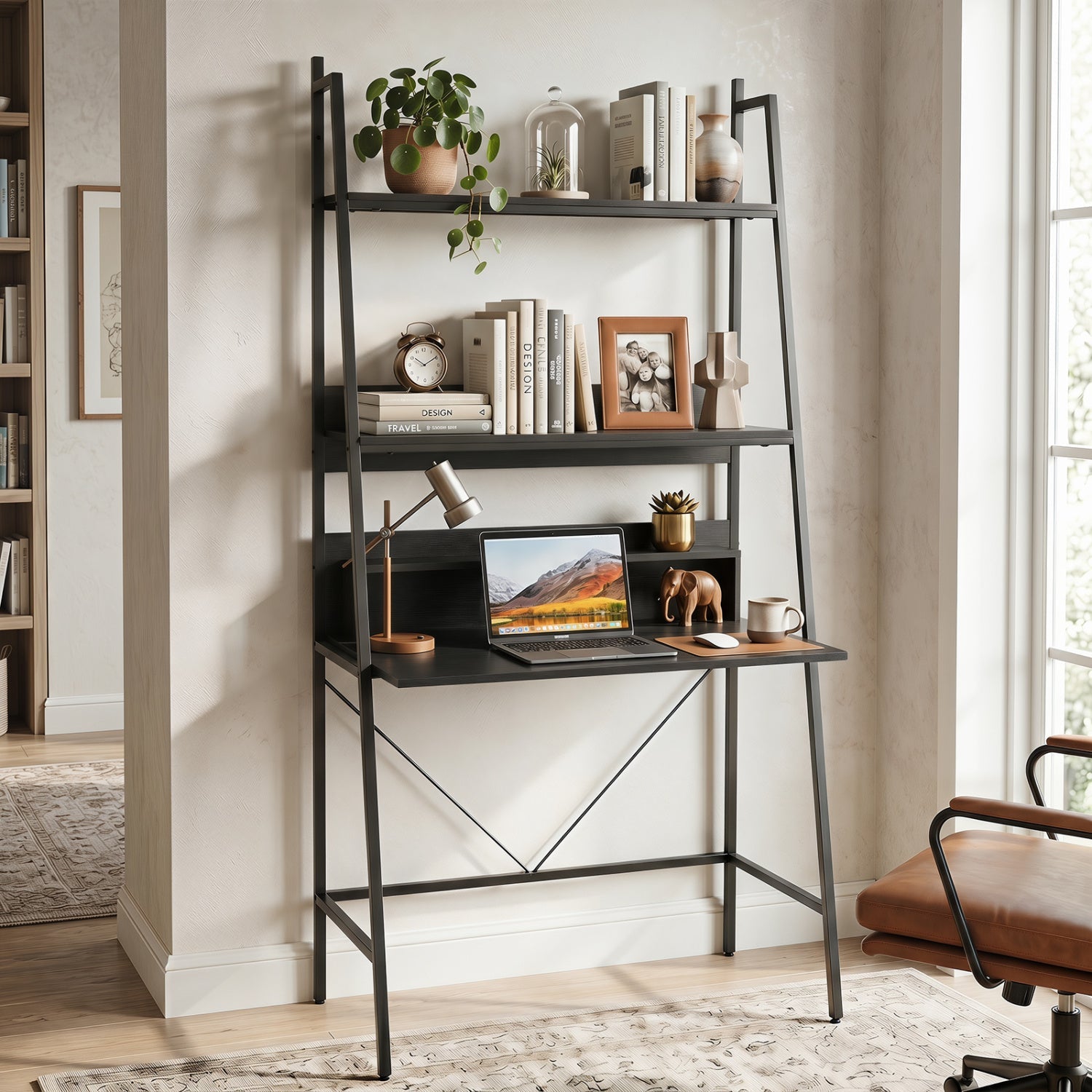 71" Freestanding Laptop Desk with Open Shelves
