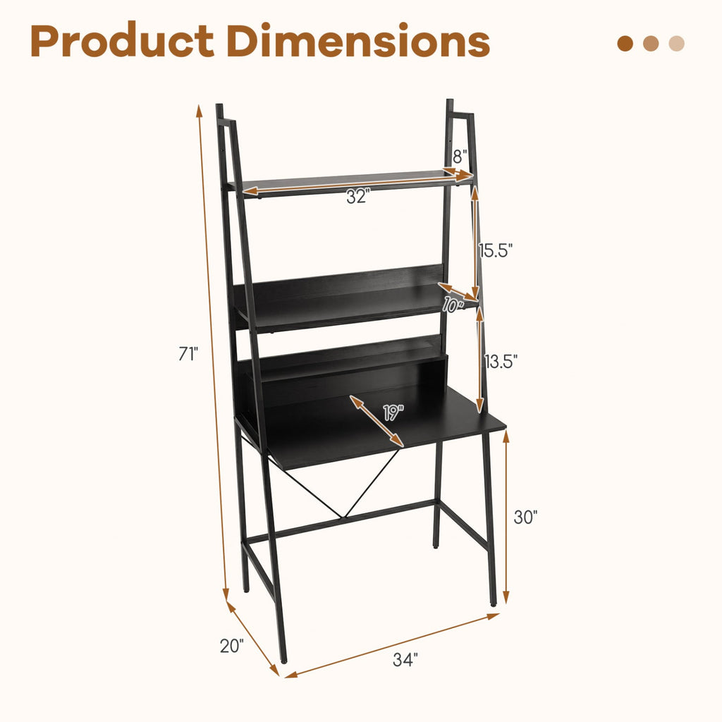 71" Freestanding Laptop Desk with Open Shelves
