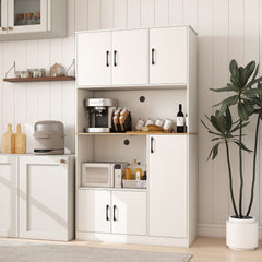 71" Tall Kitchen Pantry Cabinet with Charging Station Wooden Buffet Cupboard Sideboard