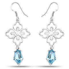 12.82 Carat Genuine Swiss Blue Topaz .925 Sterling Silver Earrings
