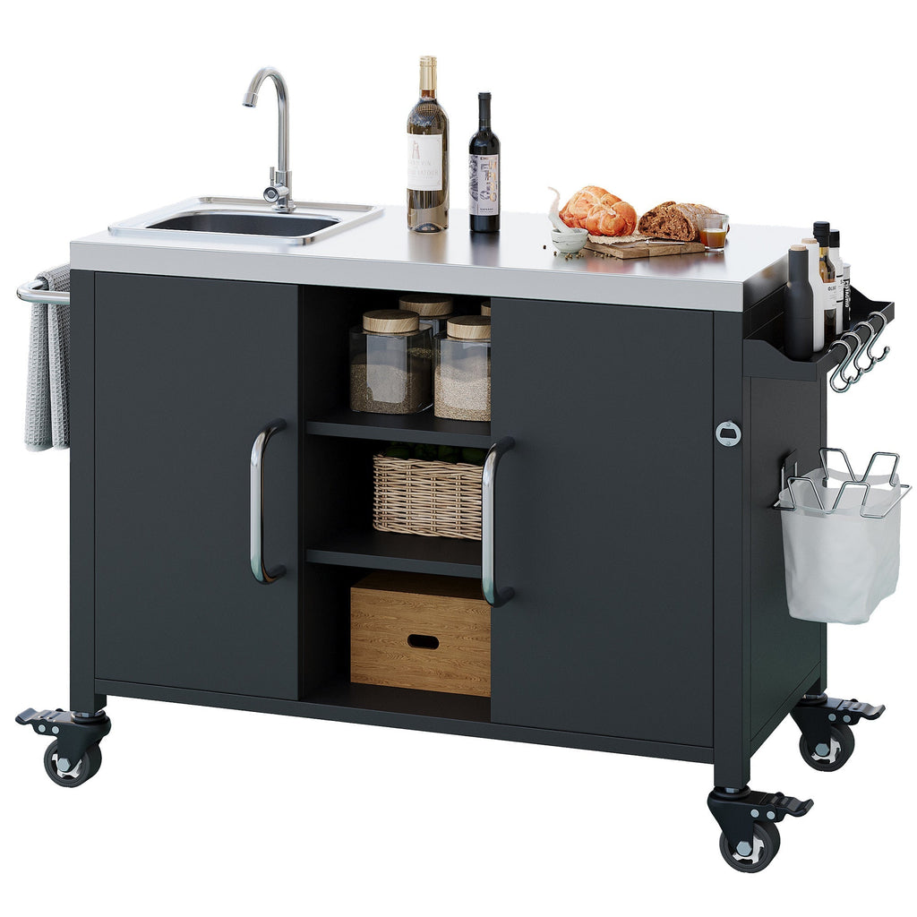 K&K 55.5' Outdoor Kitchen Island with 304 Stainless Steel Sink
