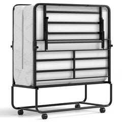 75 x 38 Inch Folding Bed with Mattress Twin Size Rolling Guest Bed
