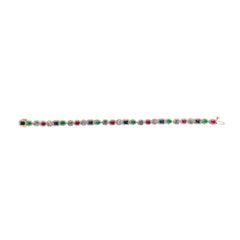 14K Yellow Gold Multi-Gemstone  and Diamond Halo Rainbow Tennis Bracelet