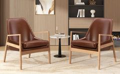 U-Can PU Leather Accent Chair Set of 2 Mid-Century Modern Armchair with Solid Wood Frame
