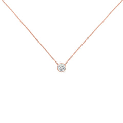 10K Rose Gold 1/3 Carat Round Brilliant-Cut Diamond Modern Bezel-Set Solitaire 16"-18" Pendant Necklace (H-I Color, SI2-I1 Clarity)