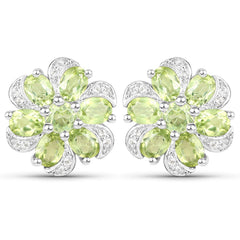 8.04 Carat Genuine Peridot and White Topaz .925 Sterling Silver 3 Piece Jewelry Set (Ring, Earrings, and Pendant w/ Chain)