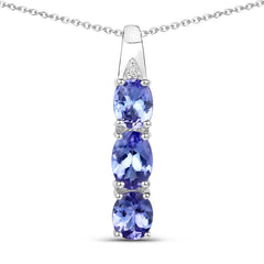 1.11 Carat Genuine Tanzanite and White Diamond .925 Sterling Silver Pendant