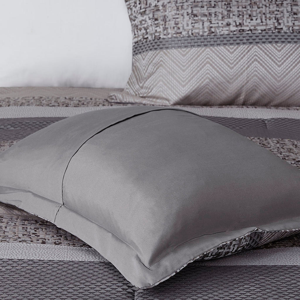 7 Piece Jacquard Comforter Set Grey/Taupe King