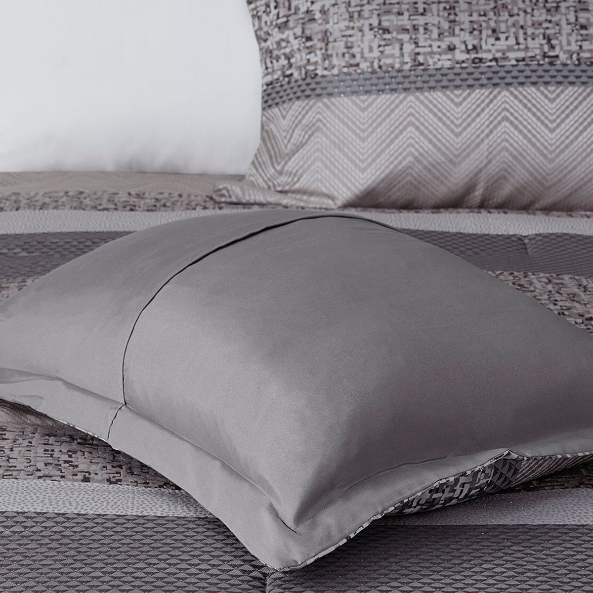 7 Piece Jacquard Comforter Set Grey/Taupe King