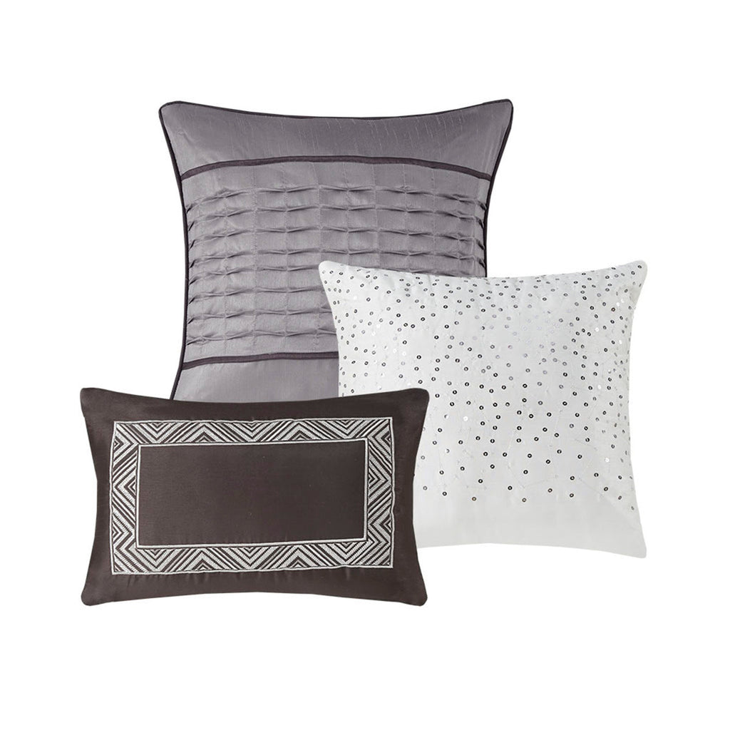 7 Piece Jacquard Comforter Set Grey/Taupe Cal King