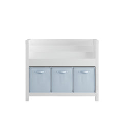 Bookshelf With 3 Tier Front Facing Storage And 3 Bins, Toddler Bookcase For Playroom - White