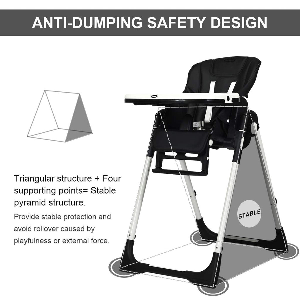 Foldable High chair with Multiple Adjustable Backrest-Black