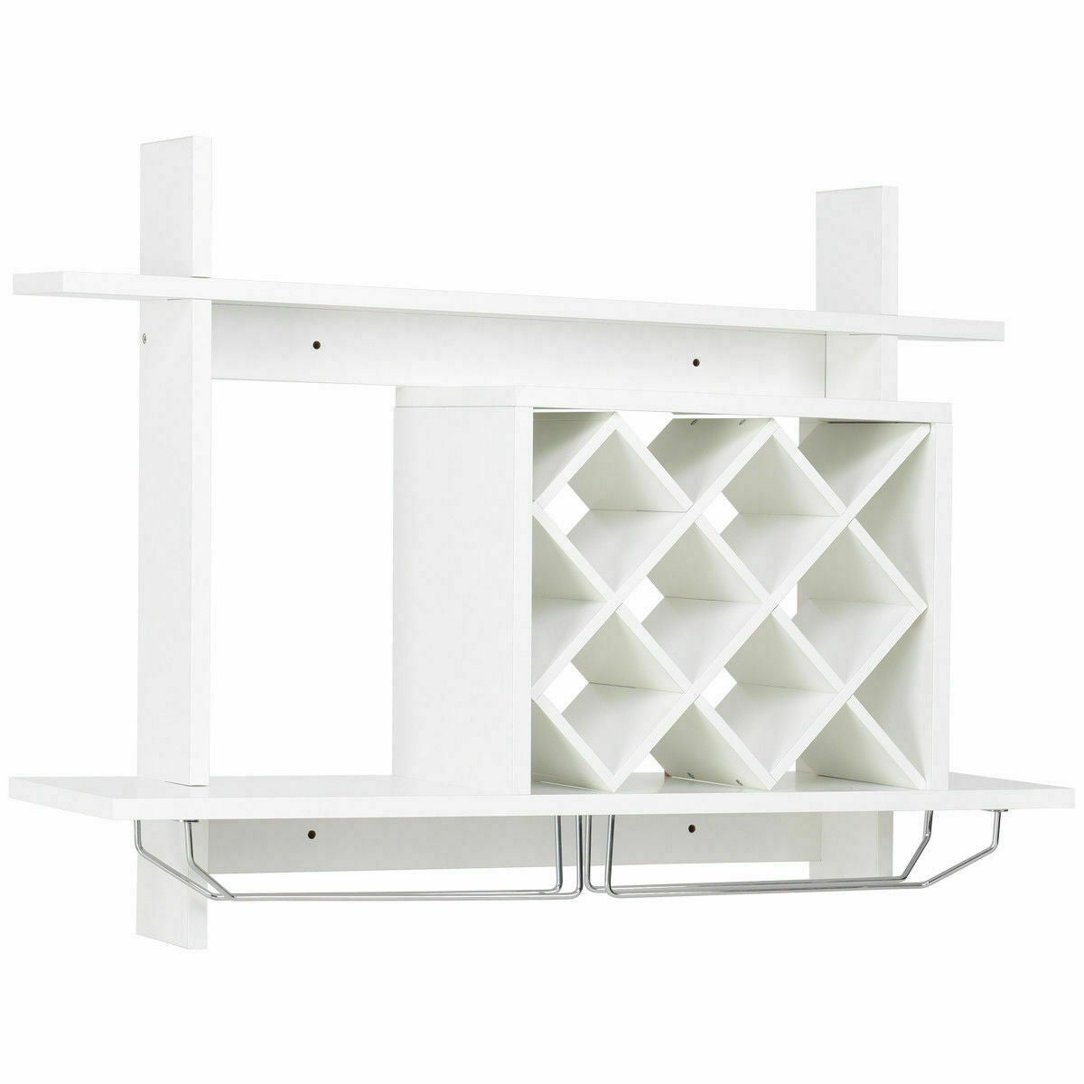 Wall Mount Wine Rack Organizer with Glass Holder Storage Shelf