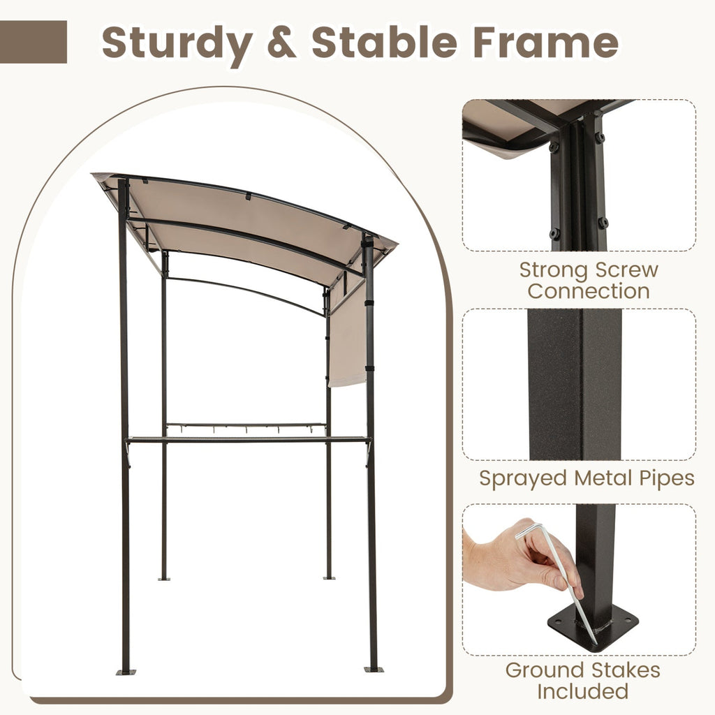 BBQ Grill Canopy 7.8 x 4.4 FT with Shelves and Sidewall