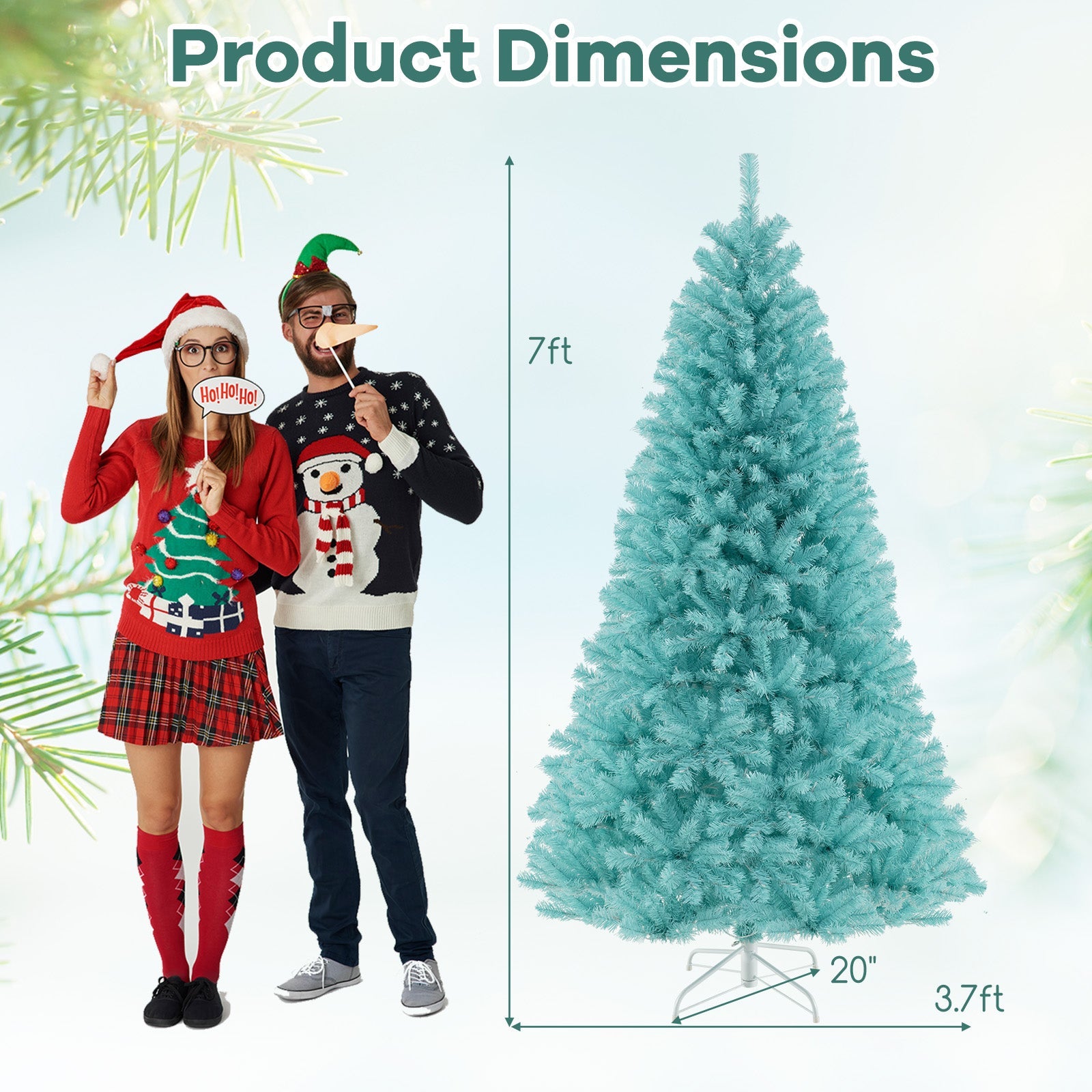 6/7 FT Blue Artificial Christmas Tree with 280/380 Warm White LED Lights and Foldable Metal Stand-7 ft