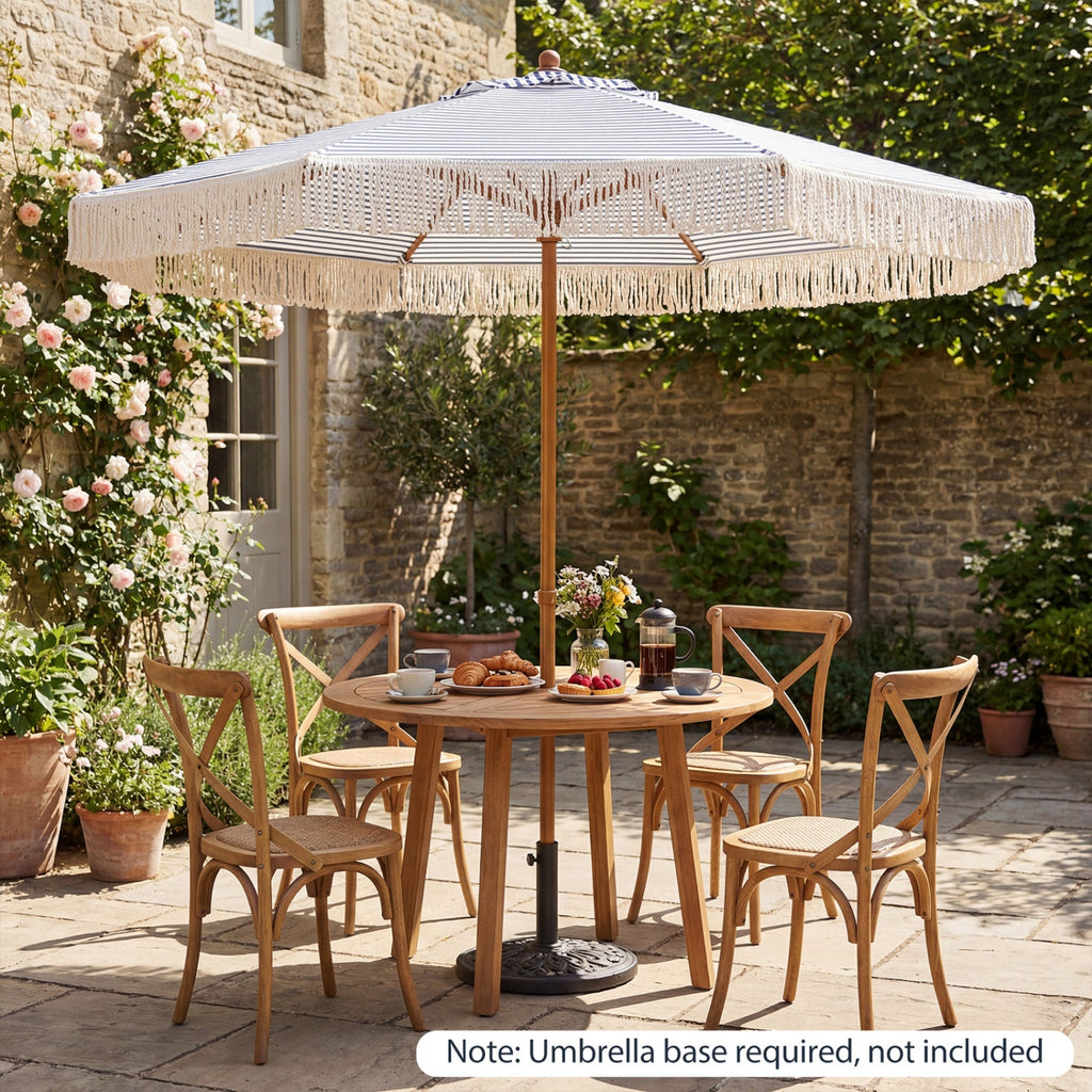 7 Feet Patio Umbrella with Fringe Sun-Protective Beach Umbrella with Boho Tassel