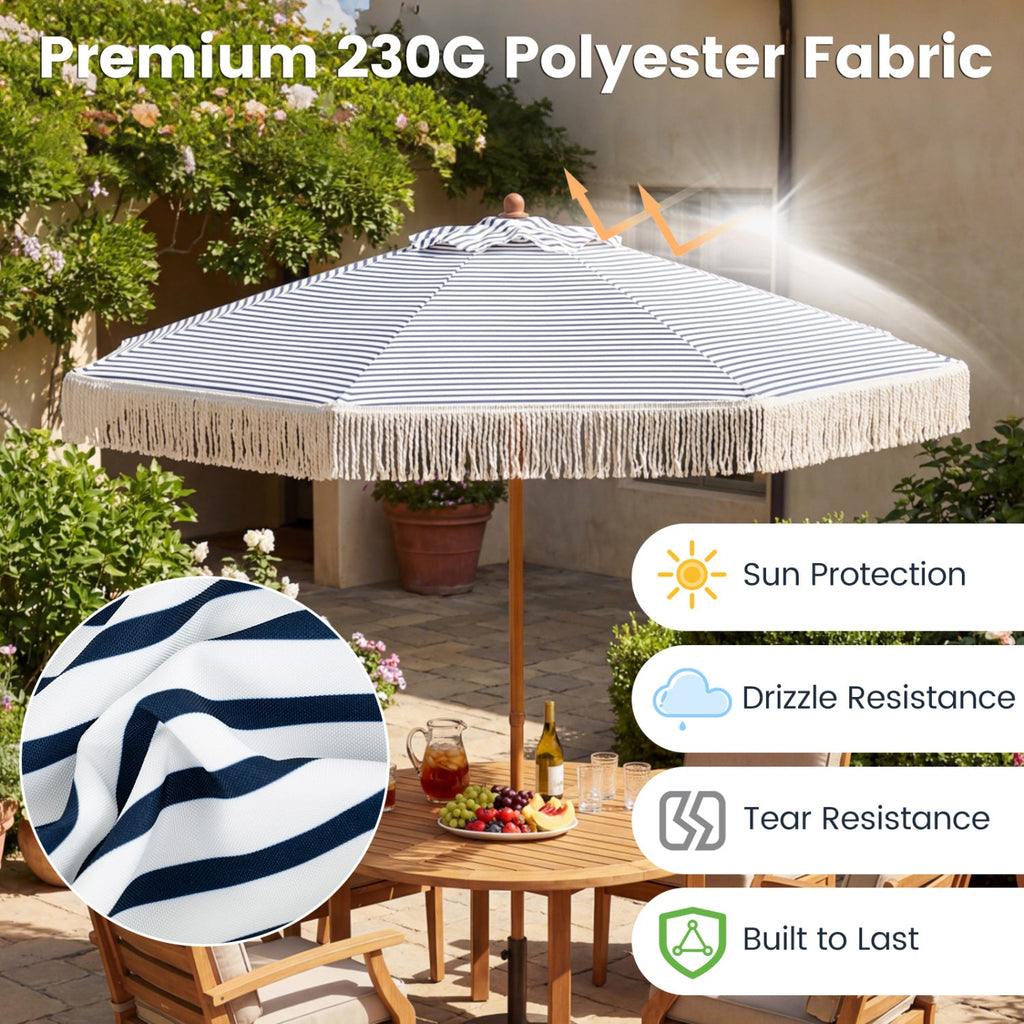 7 Feet Patio Umbrella with Fringe Sun-Protective Beach Umbrella with Boho Tassel