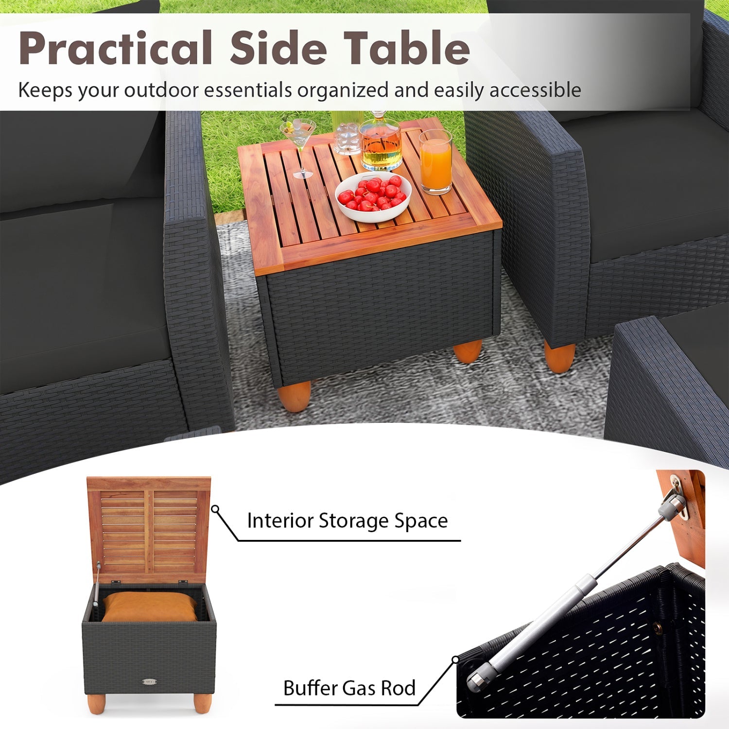 7-Piece Patio Conversation Set with Storage Table & Cushions