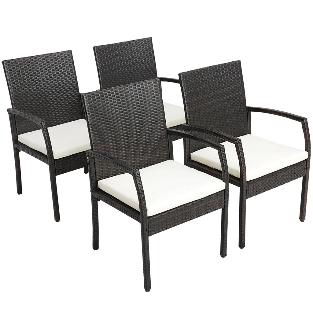 7 Pieces Patio Rattan Dining Set with Umbrella Hole-L-shaped Handrail