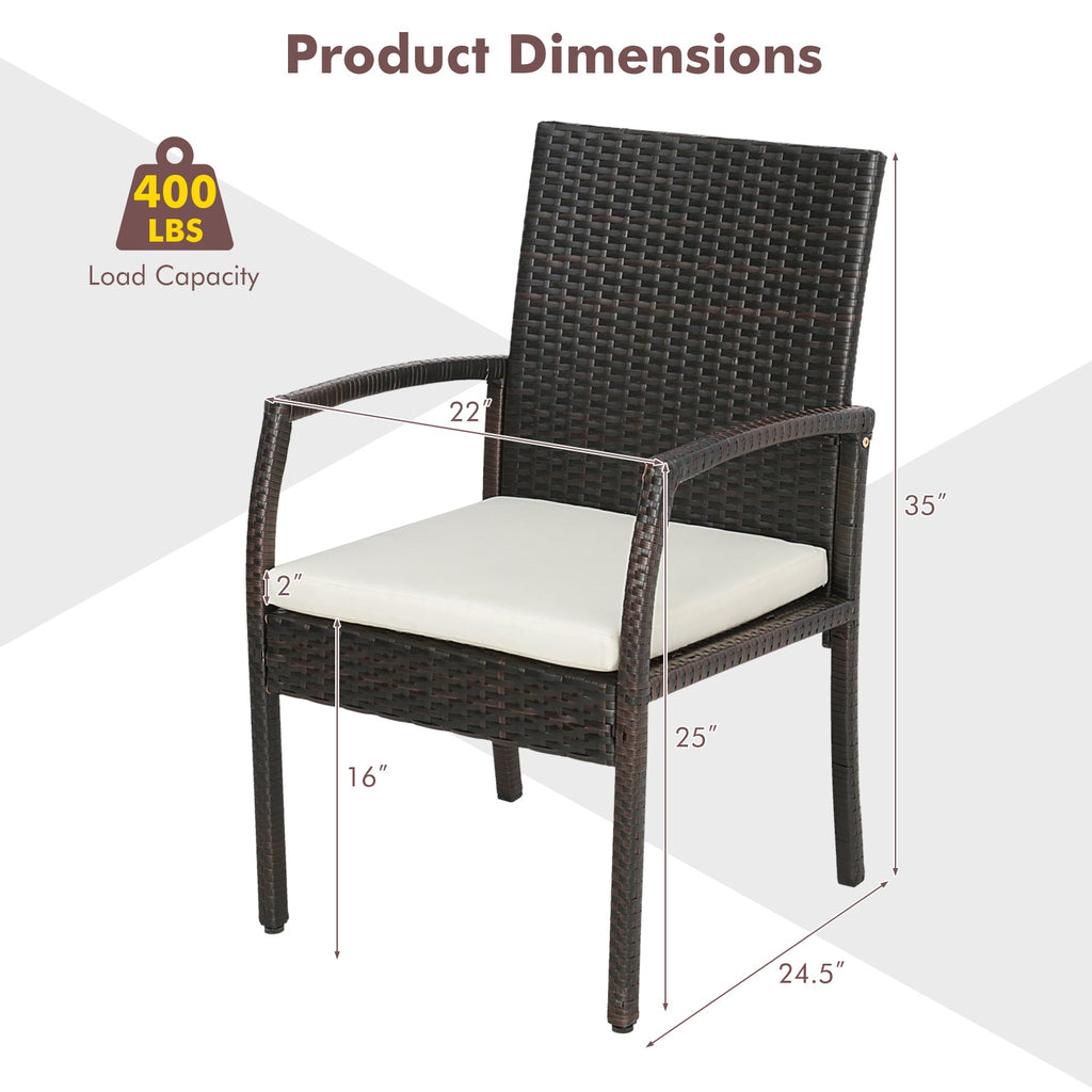 7 Pieces Patio Rattan Dining Set with Umbrella Hole-L-shaped Handrail
