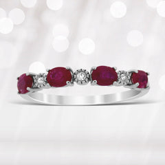 1.08ct Ruby Diamond Fashion band rings 14KT White Gold