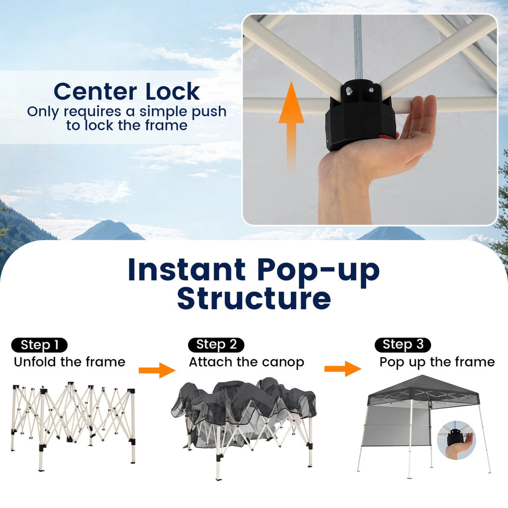 7 x 7 FT Pop-Up Canopy Tent with 1 Push Center Lock for Sports Picnic Camping