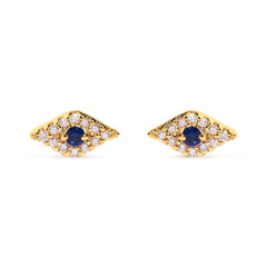 10K Yellow Gold Blue Sapphire and Diamond Accent Evil Eye Stud Earring (H-I Color, I1-I2 Clarity)