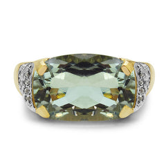 14K Yellow Gold Plated 6.81 Carat Genuine Green Amethyst & White Topaz .925 Sterling Silver Ring