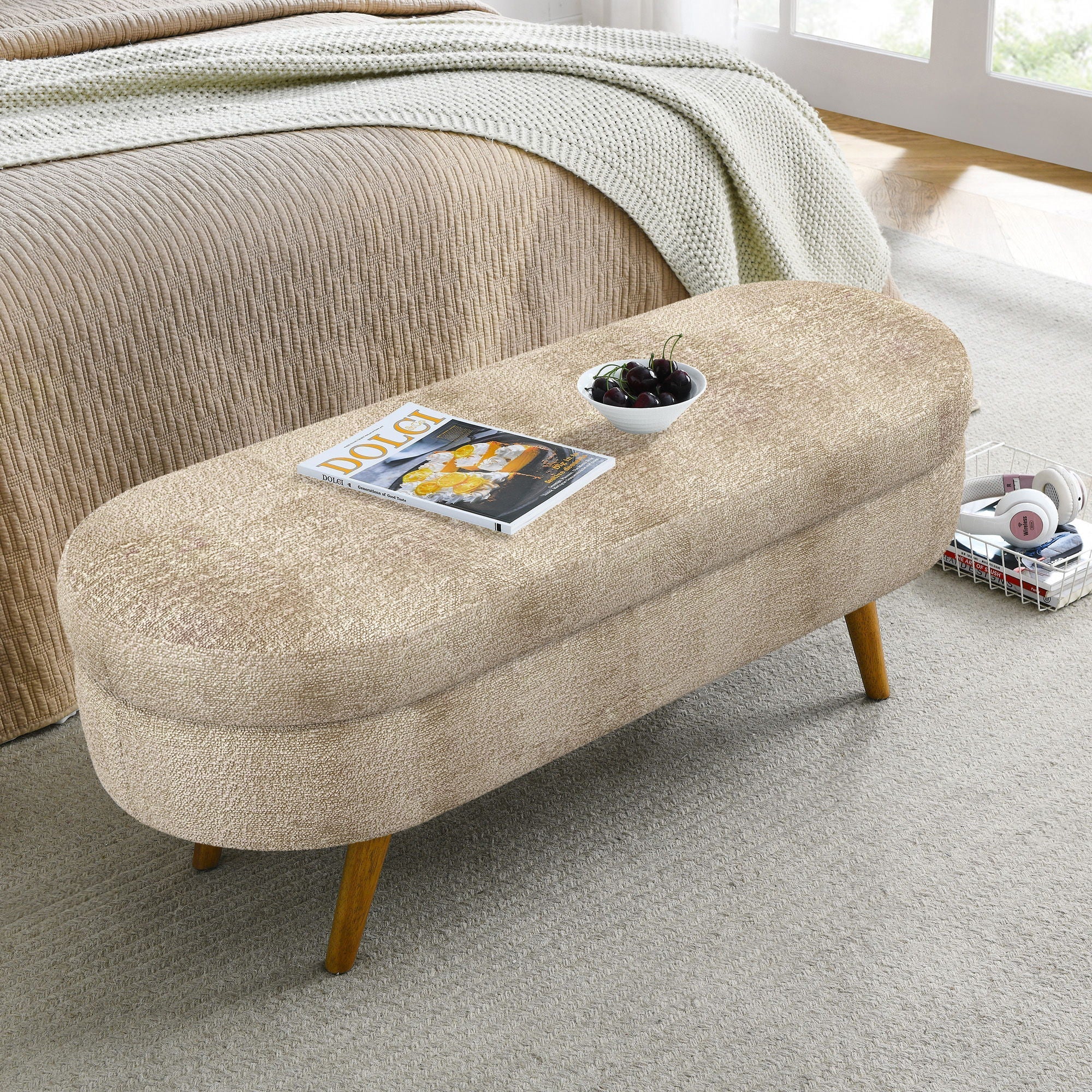 Modern Ottoman Storage Bench Upholstered Seat