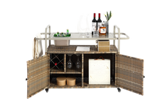 Outdoor Bar Table with Wicker Cabinet and Steel Top