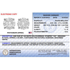 IGI Certified 14K White Gold 1 1/2 Cttw Round Diamond Solitaire Stud Earrings with Screwbacks (G-H Color, I1-I2 Clarity)