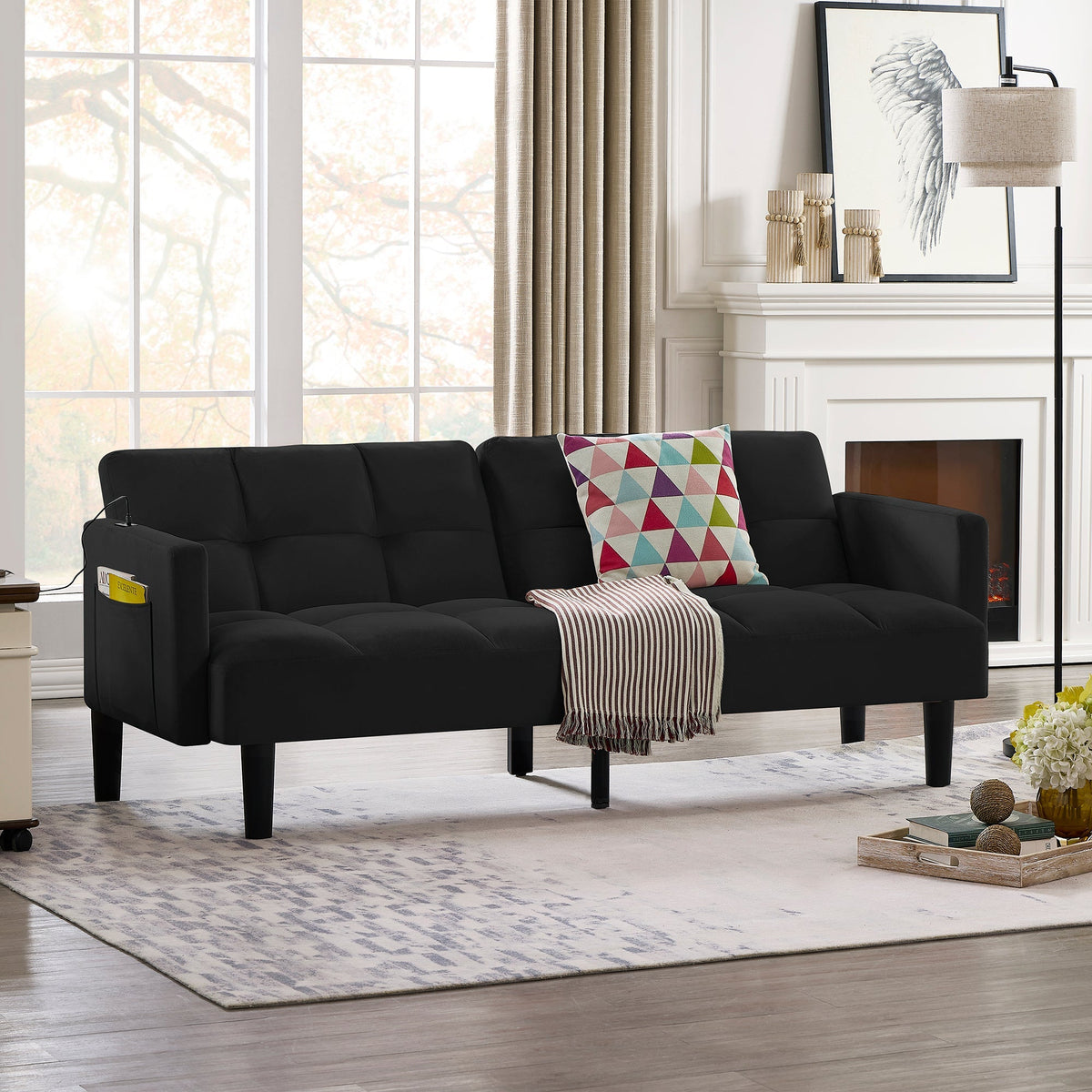 Velvet Futon Couch Convertible Folding Sofa Bed
