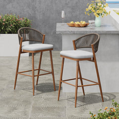 Outdoor Bar Height Aluminum Frame Counter Stools with Teak Finish