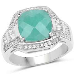 4.09 Carat Genuine Emerald and White Topaz .925 Sterling Silver Ring