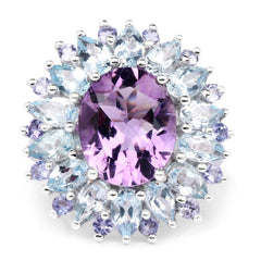 "7.79 Carat Genuine Amethyst, Blue Topaz and Tanzanite .925 Sterling Silver Ring