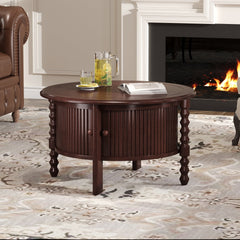 Vintage Round Coffee Table with Storage in Walnut